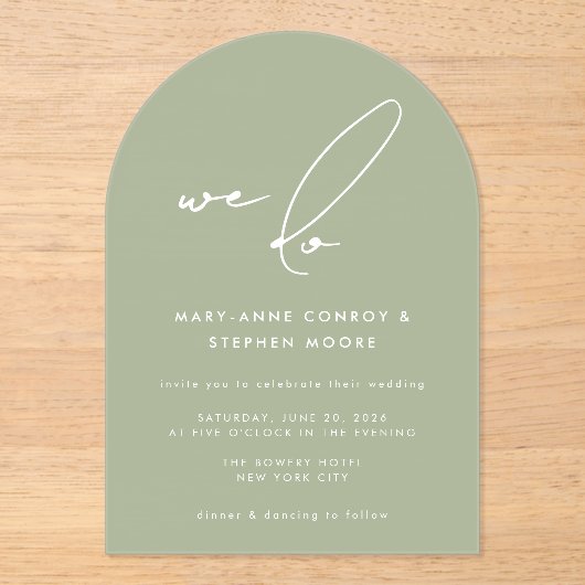 Invitations En Acrylique Nous faisons Moderne Sage Green Calligraphie Scrip (Recto)