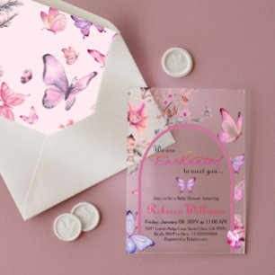 Invitations En Acrylique Nous sommes Enchantés de Rencontrer la Fée Papillo