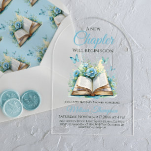 Invitations En Acrylique Nouveau Chapitre Baby Shower Garçon Bleu Brunch Li