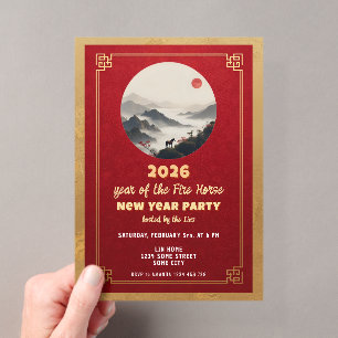 Invitations En Acrylique Nouvel An chinois 2026 Fête du Nouvel An du Cheval