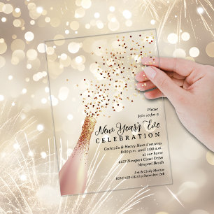 Invitations En Acrylique Nouvel An élégant Champagne