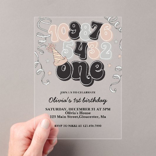 Invitations En Acrylique Nouvel An Réveillon Compte Premier Anniversaire In (In situ (ordinateur de poche))