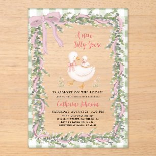 Invitations En Acrylique Nouvelle petite oie en vert sauge Gingham Baby Sho