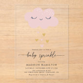 Invitations En Acrylique Nuage mignon et Coeurs rose et or Bébé saupoudrer (Recto)