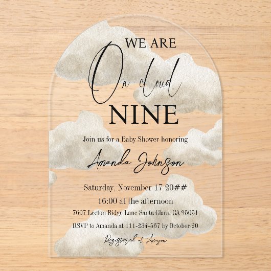 Invitations En Acrylique Nuage Neuf Beige Genre Neutre Ciel Baby shower (Recto)