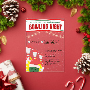 Invitations En Acrylique Nuit de Bowling de Fêtes avec Chapeaux de Père Noë