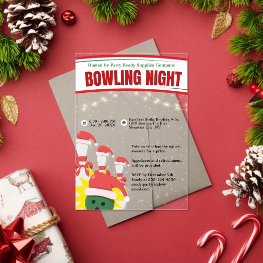 Invitations En Acrylique Nuit de bowling de vacances Santa Hats (Insitu (vacances))