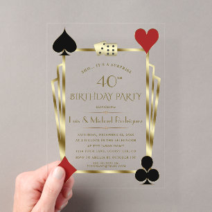 Invitations En Acrylique Nuit de Casino Luxueux Las Vegas Poker Anniversair