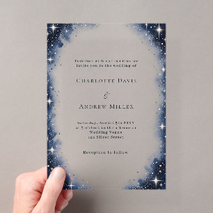 Invitations En Acrylique Nuit Étoilée Bleue de Minuit Mariage Luxe