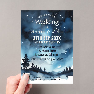 Invitations En Acrylique Nuit étoilée céleste de mariage bleu à l'aquarelle