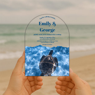 Invitations En Acrylique Nuit Navale sous la Tortue de Mer Mariage Estival