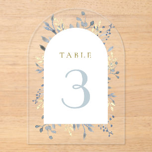 Invitations En Acrylique numéro du tableau de feuillage bleu aquarelle
