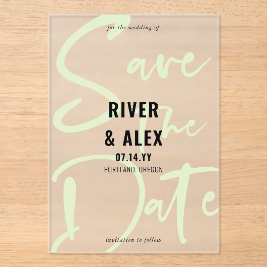 Invitations En Acrylique Nyanza Green Modern Script Enregistrer la date (Recto)
