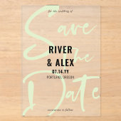 Invitations En Acrylique Nyanza Vert Écriture Moderne Save the Date (Recto)