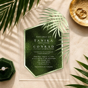 Invitations En Acrylique Oasis Olives Feuille de Palmier en Feuille Abstrai