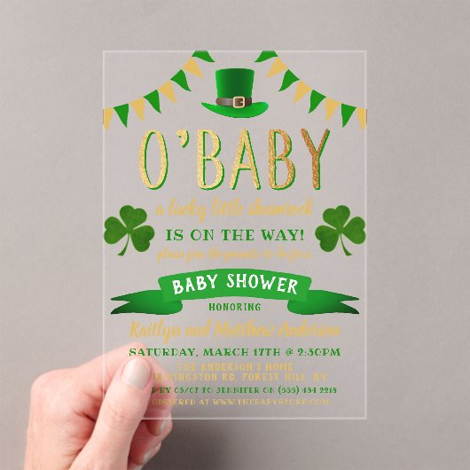 Invitations En Acrylique O'Baby St. Patrick's Day Baby shower (In situ (ordinateur de poche))