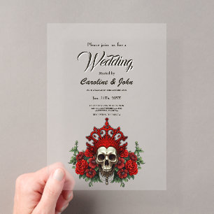Invitations En Acrylique Obscurité royale, un cœur et un crâne gothiques