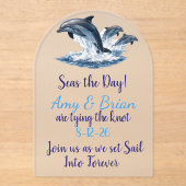Invitations En Acrylique Ocean Dolphin Wedding Invite Seas the Day (Recto)