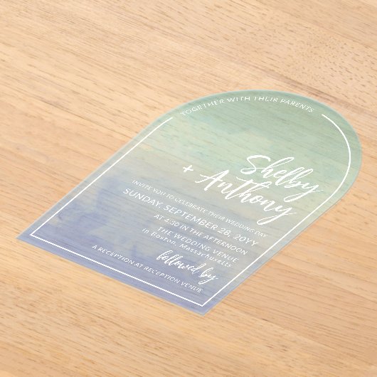 Invitations En Acrylique Ocean Mist Blue Turquoise Arch Frame Mariage (Poser)