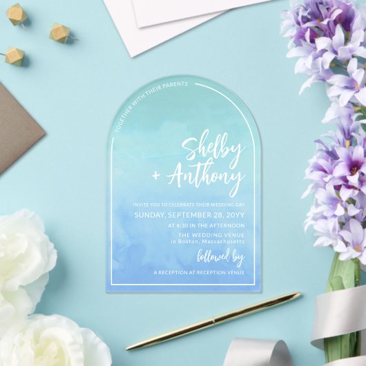 Invitations En Acrylique Ocean Mist Blue Turquoise Arch Frame Mariage (Insitu (Mariage))