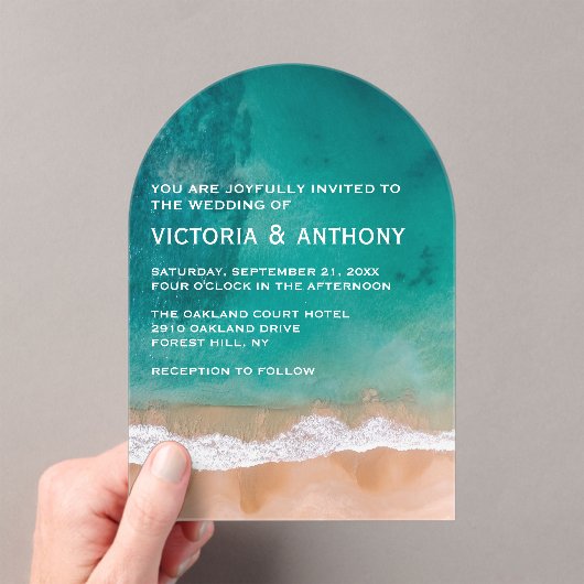 Invitations En Acrylique Ocean Wave, Beach Wedding (In situ (ordinateur de poche))