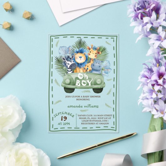 Invitations En Acrylique Oh baby shower Safari Animaux Garçon (Insitu (Mariage))