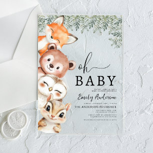 Invitations En Acrylique Oh Bébé Animaux de la Forêt Baby Shower