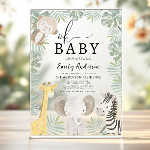 Invitations En Acrylique Oh Bébé Fête de Bébé Garçon Animaux de Safari