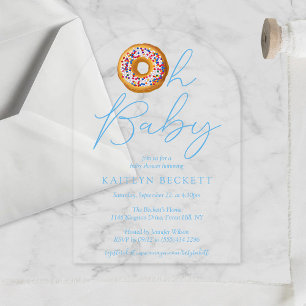 Invitations En Acrylique Oh Bébé Garçon Gâteau de Naissance avec Décoration