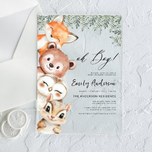 Invitations En Acrylique Oh Boy! Animaux de la Forêt Baby Shower