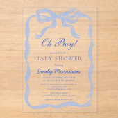 Invitations En Acrylique Oh Boy Blue Ribbon Bow Baby shower (Recto)