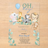 Invitations En Acrylique Oh Boy Cute Safari Jungle Animaux Baby shower (Recto)