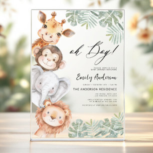 Invitations En Acrylique Oh Boy Safari Animal Baby Shower pour garçon