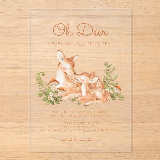 Invitations En Acrylique Oh Deer Woodland Forest Baby Shower  (Recto)