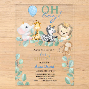 Invitations En Acrylique Oh Garçon Mignon Safari Animaux de la Jungle Baby