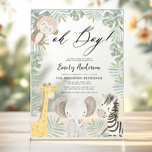 Invitations En Acrylique Oh Garçon Safari Animal Fête de Naissance de Garço
