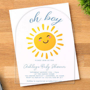 Invitations En Acrylique Oh Garçon Soleil Bleu Baby Shower