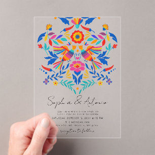 Invitations En Acrylique Oiseaux mexicains vibrants Otomi Floral Fiesta Mar