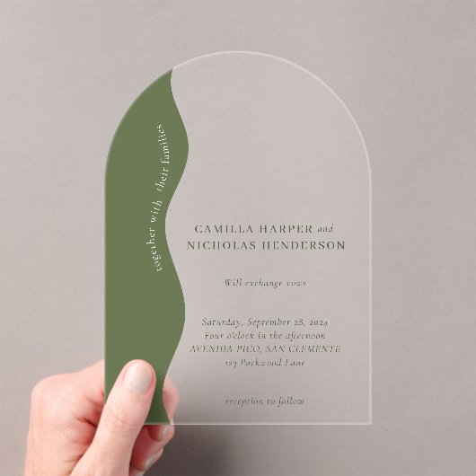 Invitations En Acrylique Olive foncé Vert moderne Wavy Mariage rétro (In situ (ordinateur de poche))
