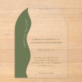 Invitations En Acrylique Olive foncé Vert moderne Wavy Mariage rétro (Recto)