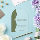 Invitations En Acrylique Olive foncé Vert moderne Wavy Mariage rétro (Insitu (Mariage))