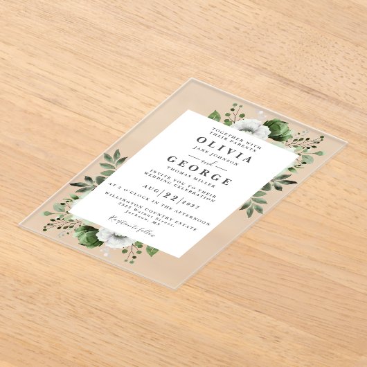 Invitations En Acrylique Olive Green Élégant Mariage Floral moderne (Poser)