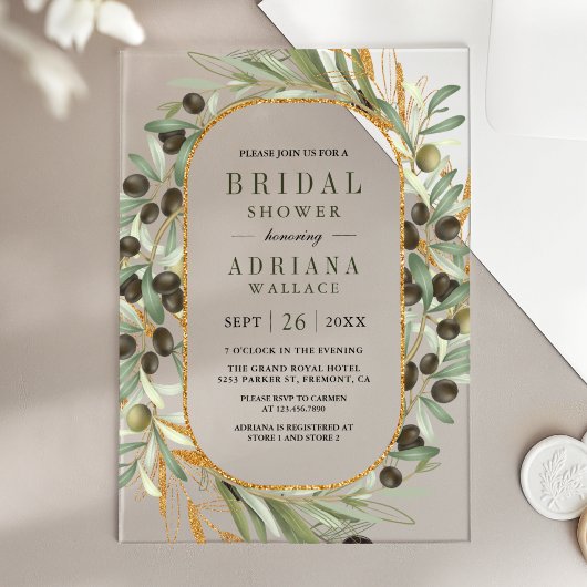 Invitations En Acrylique Olive Leaves Bridal Shower