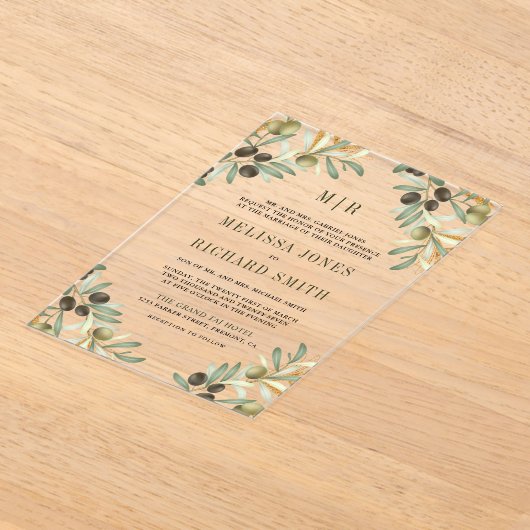 Invitations En Acrylique Olive Leaves Formal Wedding (Poser)