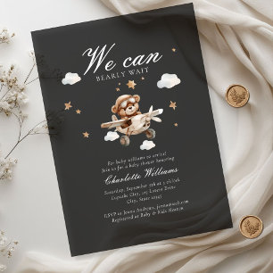Invitations En Acrylique On Attend à Peine ! Ours en Peluche & Avion