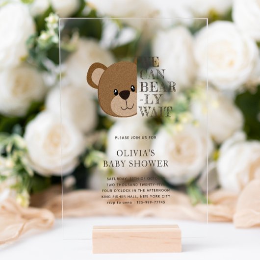 Invitations En Acrylique On Peut Attendre | Baby shower d'ours en peluche m