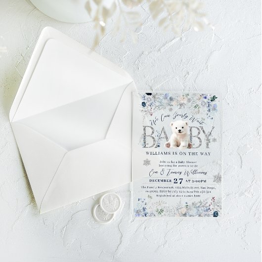 Invitations En Acrylique On Peut Attendre L'Hiver Ours Bébé Garçon Douche