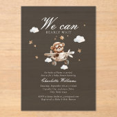 Invitations En Acrylique On Peut Attendre ! Ours et avion en peluche (Recto)
