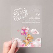 Invitations En Acrylique On Peut Attendre Teddy Baby shower Fille Rose (In situ (ordinateur de poche))
