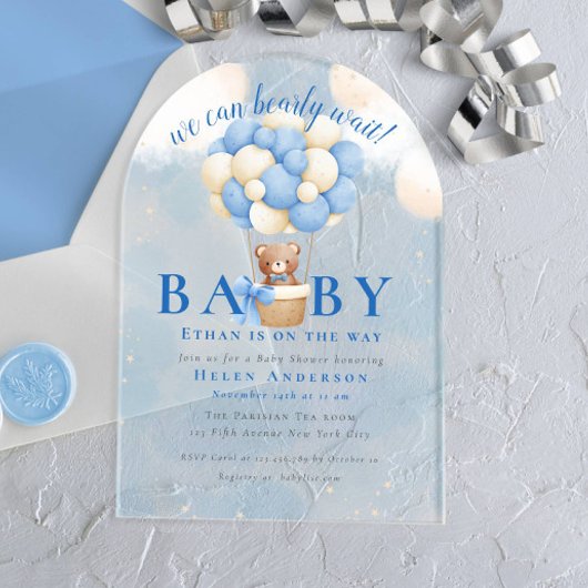 Invitations En Acrylique On peut attendre Teddy Bear Baby shower